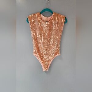 Pink Sequin BodySuit Size Small. Zipper Back